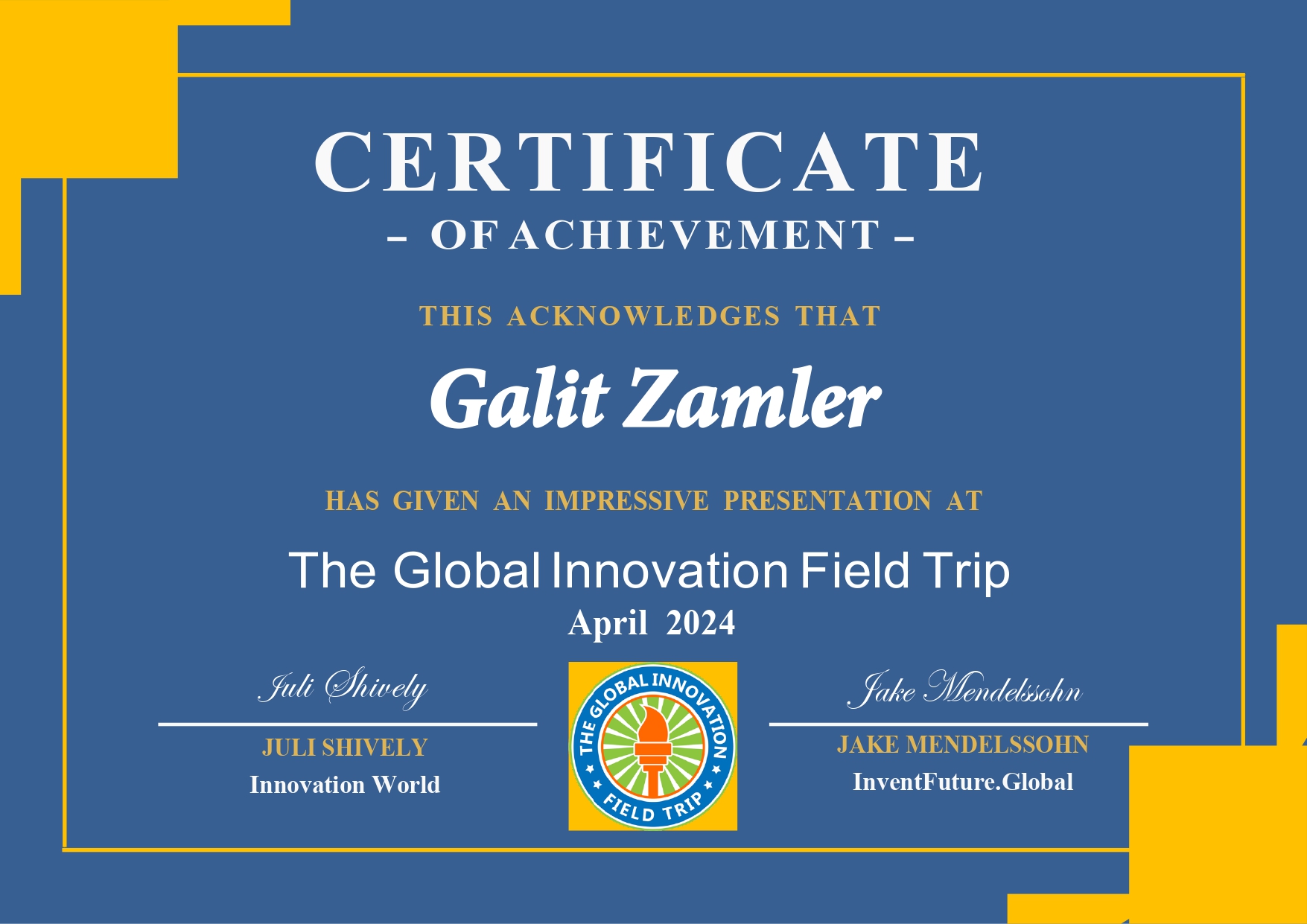 Galit Zamler is part of GIFT to encourage entrepreneurship among children and youth from all over the world.